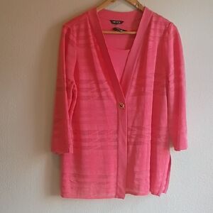 Misook Cardigan Sweater and Top in Coral Pink, Size LP